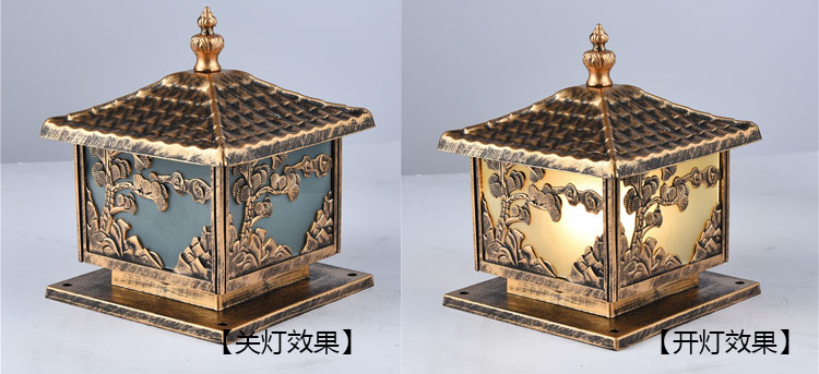 茄子视频懂你更多照明(QDZTD-006)仿古壓鑄鋁迎客鬆柱頭燈開關燈效果