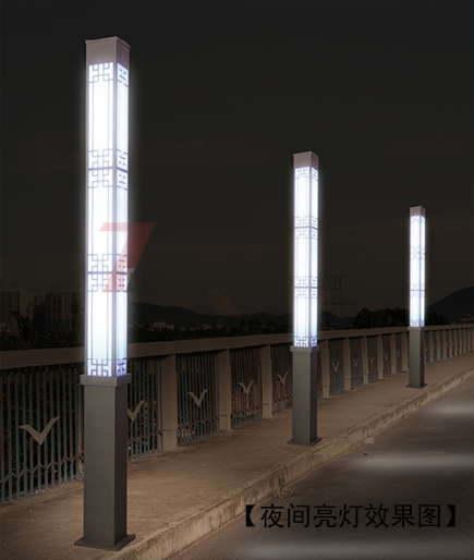 3米(QDJGDZ-016)廣場中式鏤空方形茄子视频在线免费观看柱夜間亮燈效果圖片